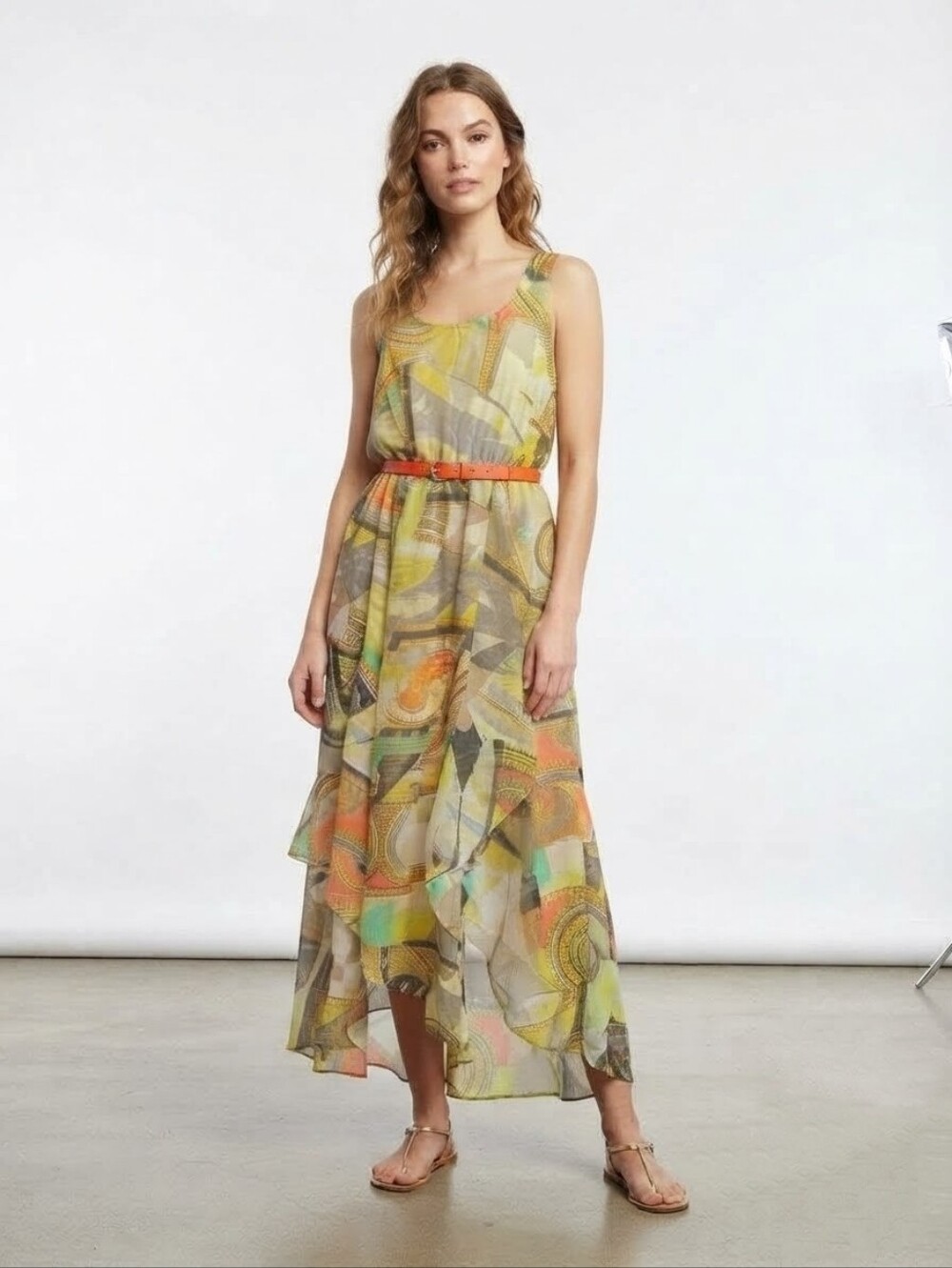 NEW Sleeveless Abstract Print Chiffon Maxi Dress Size 6P/ S